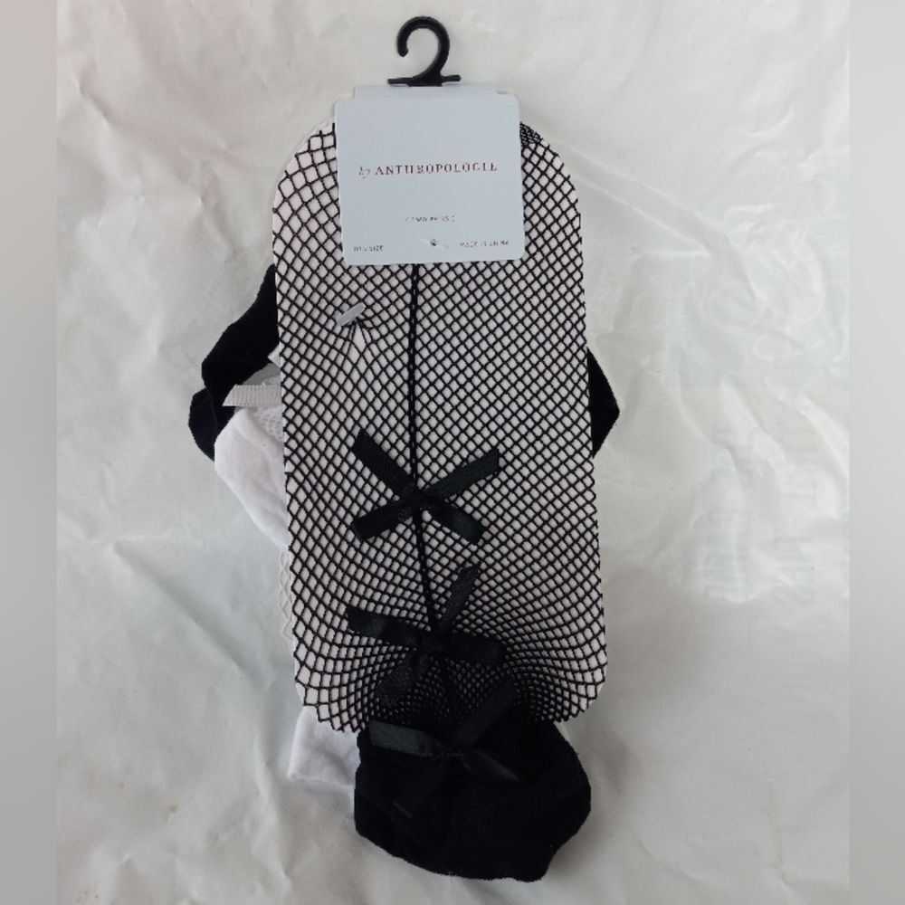 Anthropologie Set Of Two Fishnet Bow Socks NWT - Picture 2 of 7